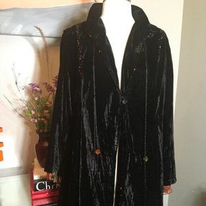 Bakesha Black Velvet Long Beaded Patchwork Jacket